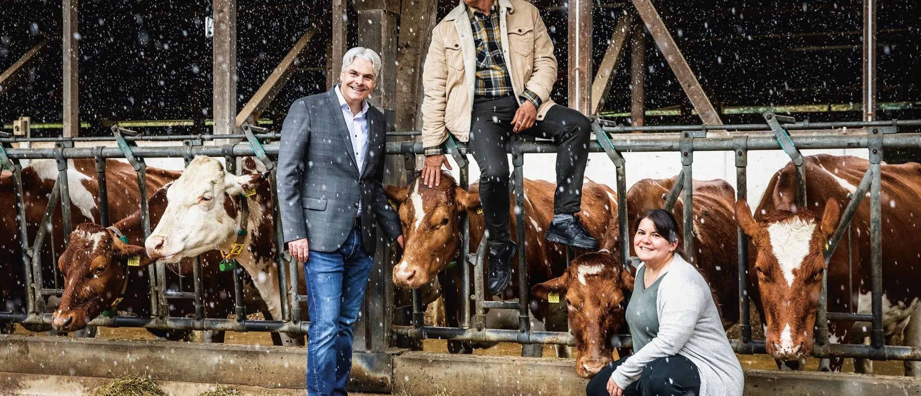 «Engagieren sich mit Herzblut für Regionalprodukte: Lukas Ott, Leiter Stadtentwicklung; Lukas Kilcher, Leiter Ebenrain; Johanna Gysin, Geschäftsführerin Verein «Genuss aus Stadt und Land».