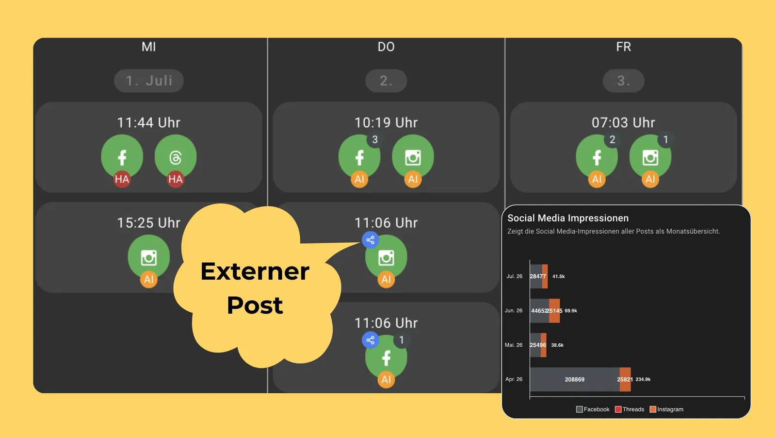 Neu: externe Social Media Posts in Flyo sichtbar