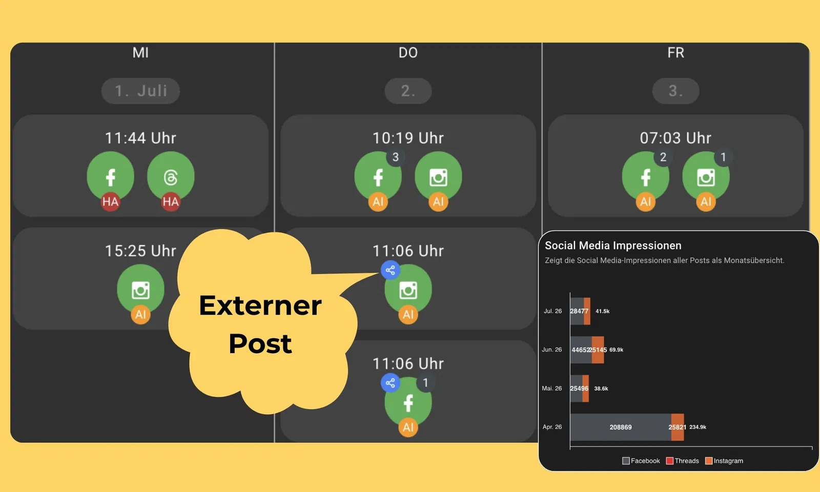 Neu: externe Social Media Posts in Flyo sichtbar