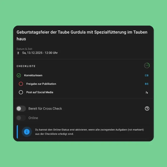 Upgrade für die Checklisten-Funktion