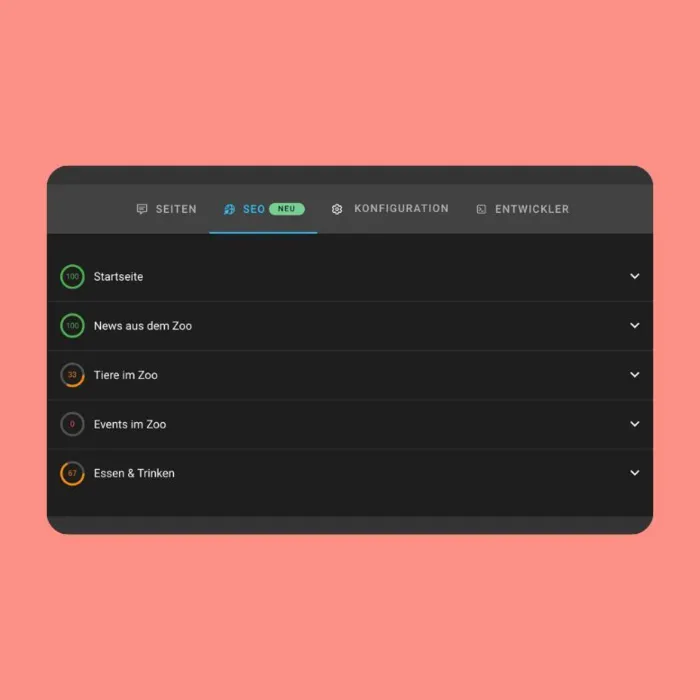 Neue SEO-Übersicht im Nitro Headless CMS