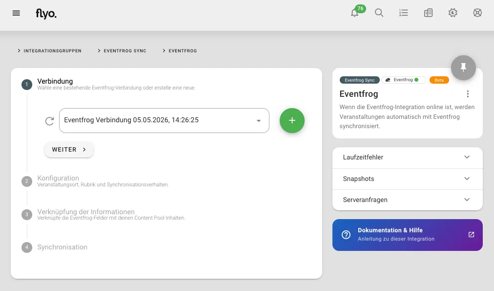 Screenshot aus der Eventfrog-Integration