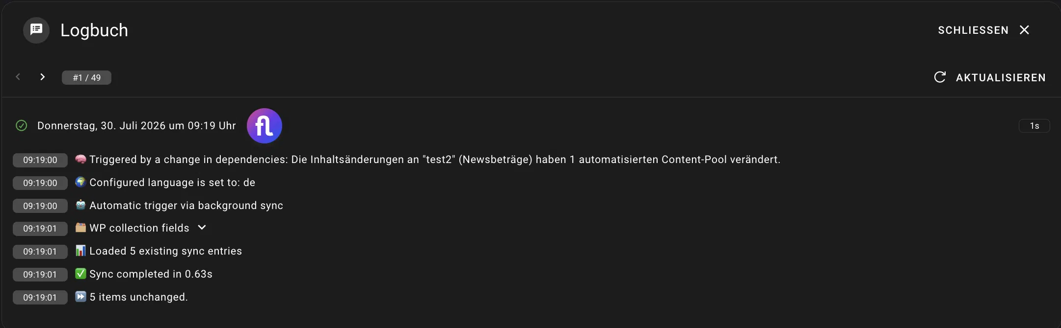 Blick ins Logbuch der Integration: exakte Nachvollziehbarkeit - was hat die Synchronisation ausgelöst, was wurde geändert, was nicht