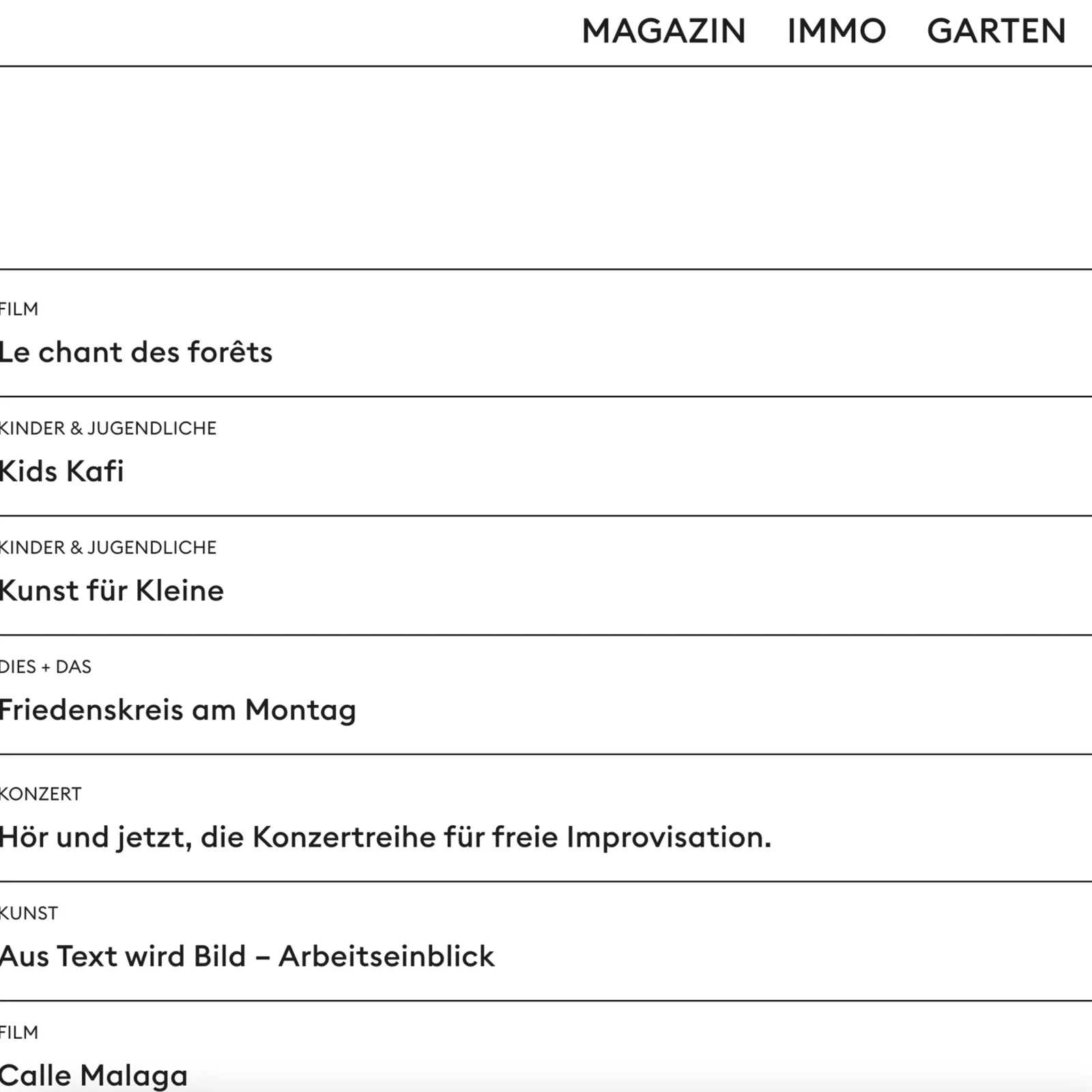 Übersicht eines Veranstaltungskalenders „We Love Aarau“ mit Einträgen zu Filmen, Konzerten und Kunst für Montag und Dienstag, inkl. Datum 20./21. Apr. 2026.
