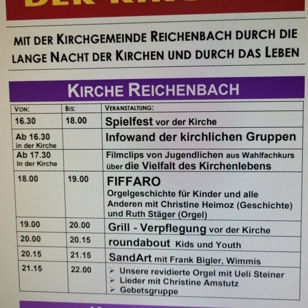 Lebendiger Abend für Gross und Klein in der Kirche Reichenbach und der Kapelle Kiental