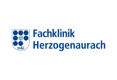 Logo der Fachklinik Herzogenaurach mit blauen Schriftzügen und grafischen Elementen in Form von Kreisen.