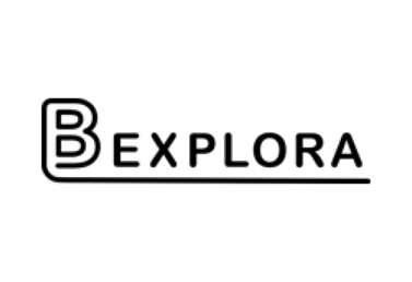 BEXPLORA-Logo in schwarzer Schrift, bestehend aus einem stilisierten 