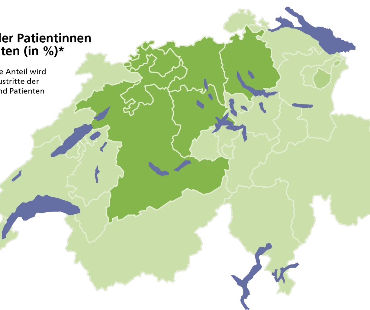 Karte Deutschlands mit Bundesländern in Grün, Umrissen und Grenzen, markierten Regionen sowie blau hervorgehobenen Wasserflächen.