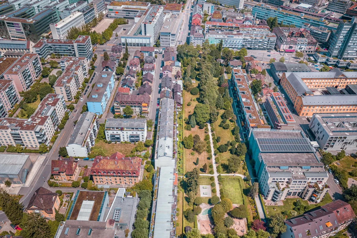 Luftaufnahme Alter Stadtfriedhof Baden.