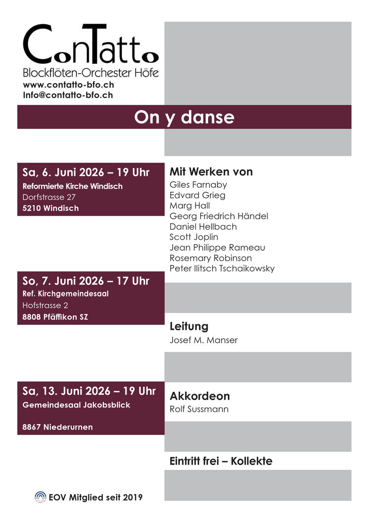 „On y danse“: Blockflötenorchester ConTatto lädt zum beschwingten Sommerkonzert.