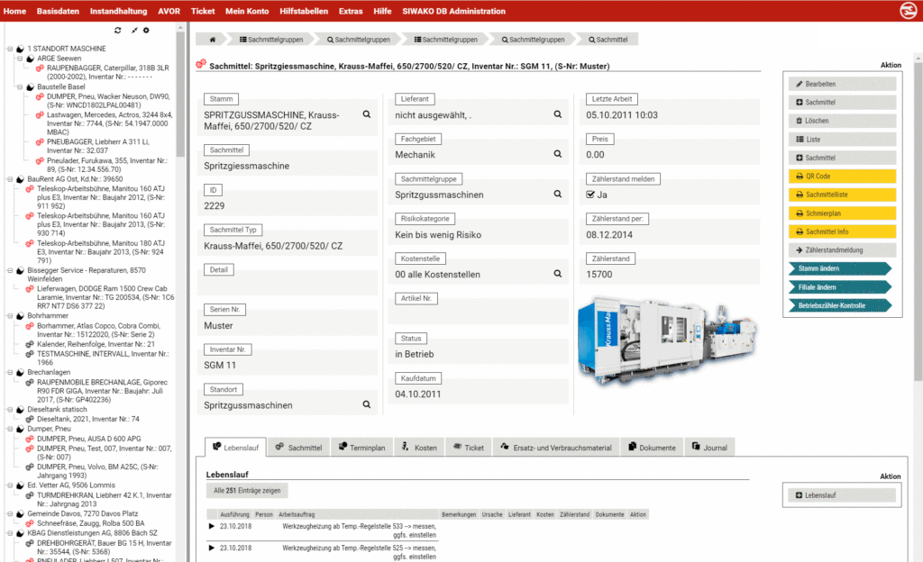 Die Ansicht am Bildschirm eines Sachmittels inkl. Foto.