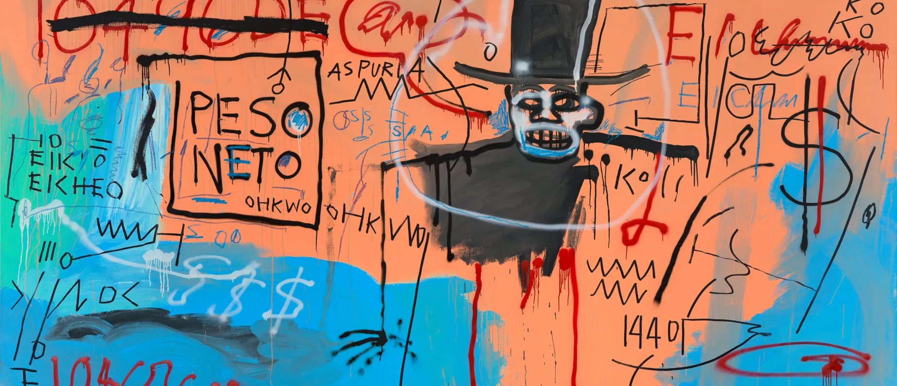 Acryl, Sprühfarbe und Ölstift auf Leinwand, 240 x 421,3 cm Nahmad Collection