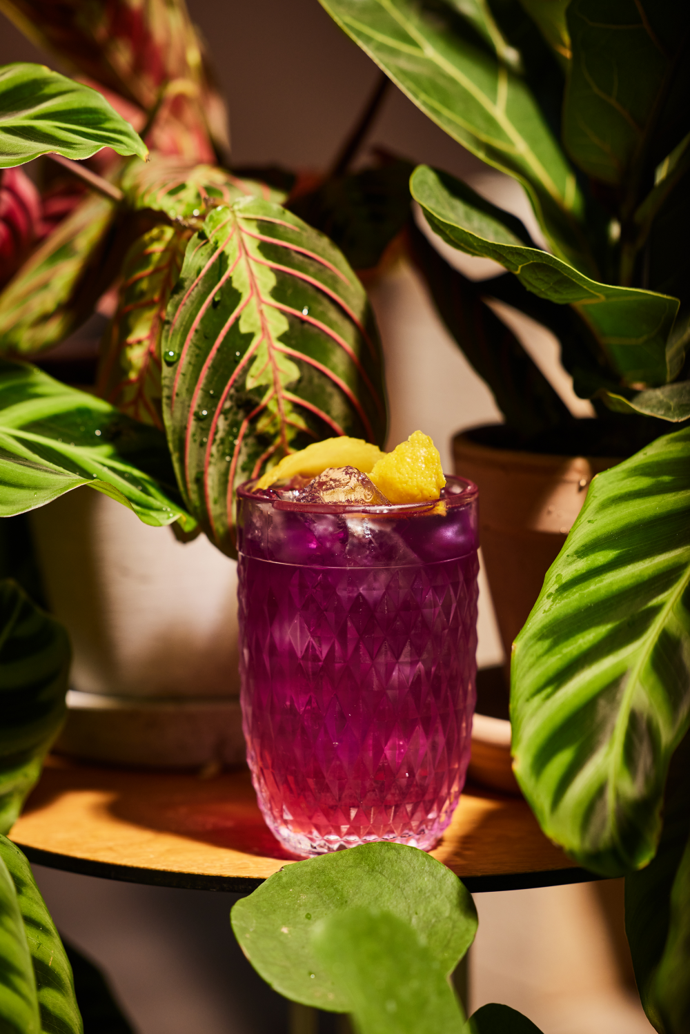 Erfrischender Eistee gefällig? Durch die Schmetterlingsblüte und Zitronensäure verfärbt sich der Drink von Blau zu Purple.
