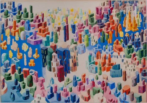 Paul Camenisch, Architekturbild, 1924 (Ausschnitt). Aquarell auf Papier. Sammlung Peter Suter, Basel.